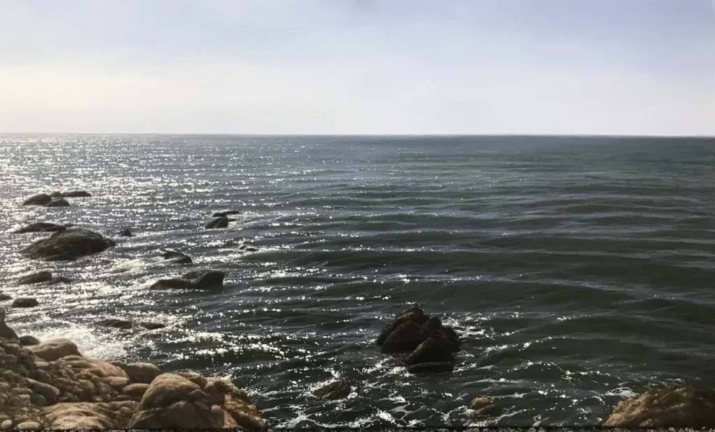 Brillos en el agua.55x33cm. óleo sobre lienzo 2019. Robles de la Cruz