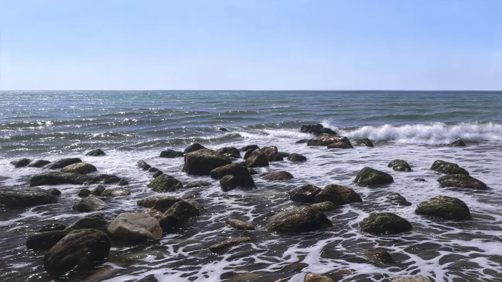 Luces y rocas. 116x65cm óleo sobre lienzo 2018. Robles de la Cruz