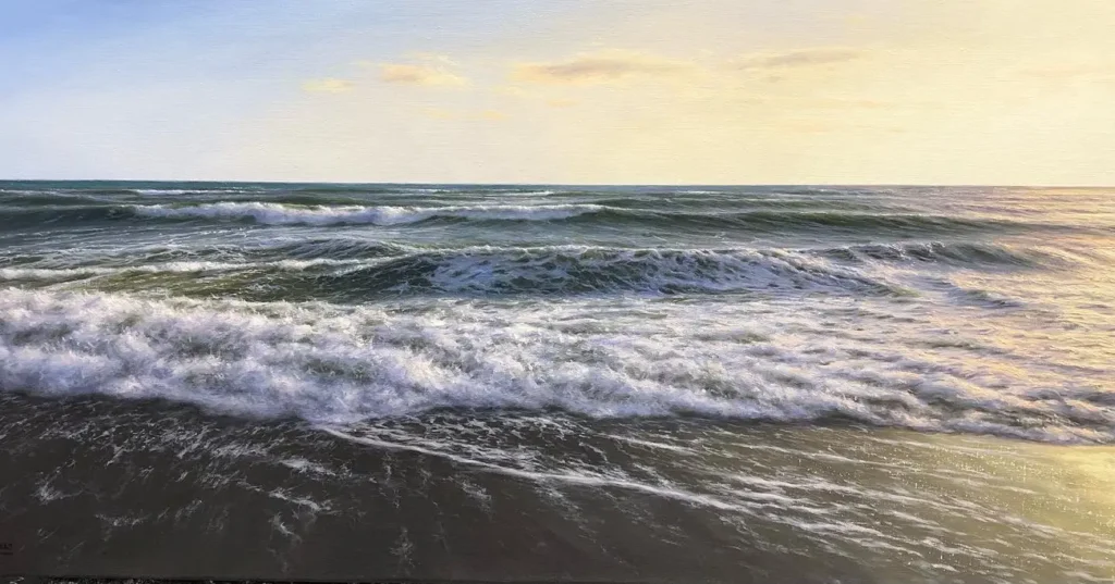 Espumas del atardecer. 81x38cm. óleo sobre lienzo.2023. Robles de la Cruz